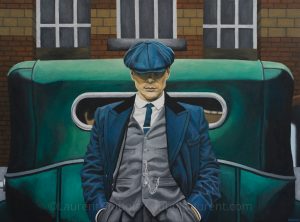 Peaky "Fucking" Blinders : Thomas / Tommy Shelby. Thomas / Tommy Shelby is a Fucking Peaky Blinder - Peaky Blinders number 1 - peinture à l'huile / oil painting - 81 x 60 cm - © All rights reserved by Laurent Dubois.